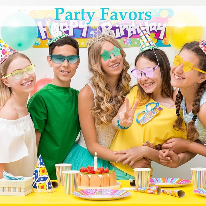 Chumia 51 Pack Fun Sunglasses Bulk Adult Party Favors Glasses Colorful Plastic Retro Sunglasses for Women Men Neon Party Candy Color Glasses, 5 Style, Mixed Colors