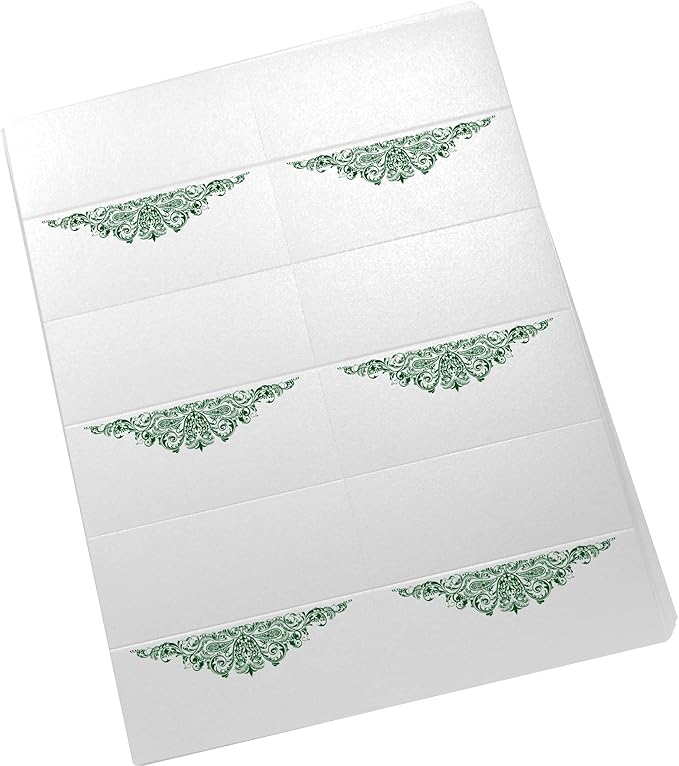 Paisley Printable Place Cards, Hunter Green (Choose Color), Set of 150 (25 Sheets), Laser & Inkjet Printers - Wedding, Party, Dinner, and Special Events - Made in the USA