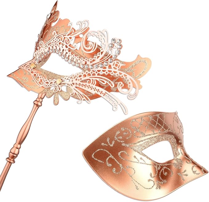 Hoshin Masquerade Mask for Couple, Mardi Gras Deecorations Venetian Masks with Stick for Womens