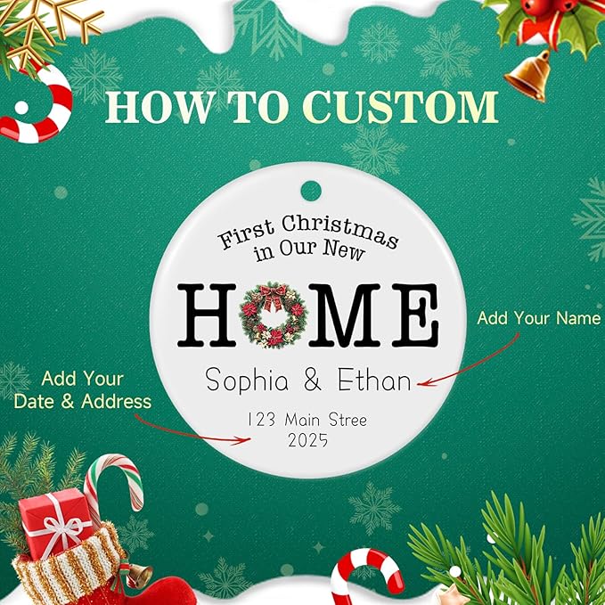 Personalized First Christmas in Our New Home Ornament 2025, Housewarming Gifts New House Photo Christmas Ornaments Christmas Tree Decoration, House Warming Gifts for Couples Owners Men Women