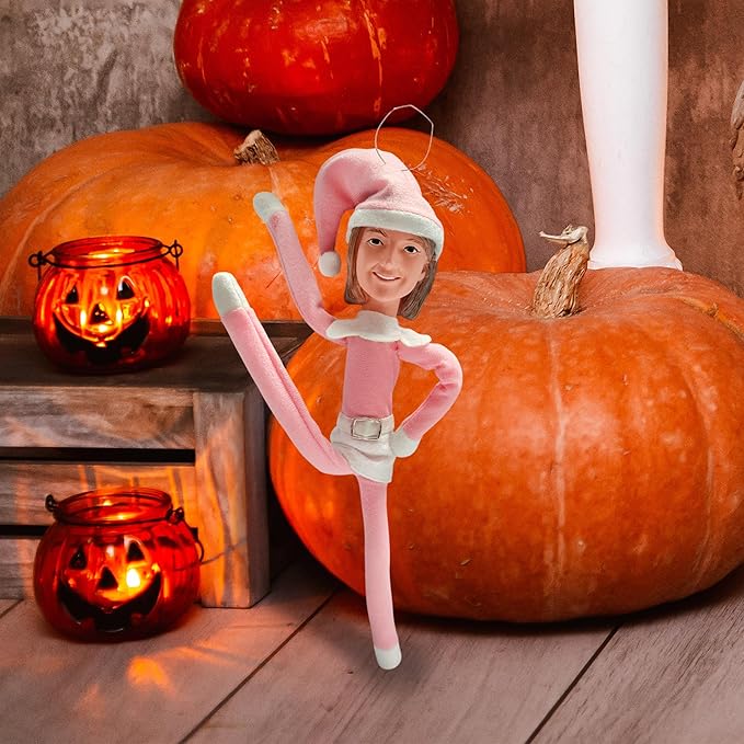 Pink Timeless Holiday Charm Elf 35cm Ornament – Handmade Pink Christmas Elf Decoration for Tree, Mantel, Shelf, and Holiday Party Décor