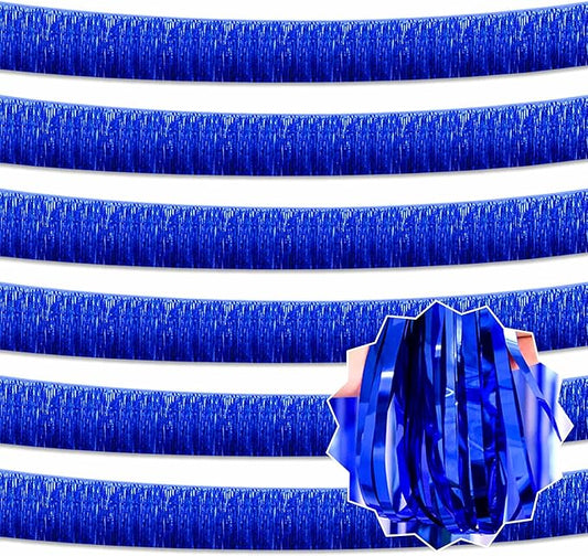 6 Pack 10 Ft Blue Foil Fringe Garland Metallic Streamers Tinsel Banner Wall Hanging Garland Backdrop for Parade Floats, Halloween, Christmas, Thanksgiving, New Year Party Decorations