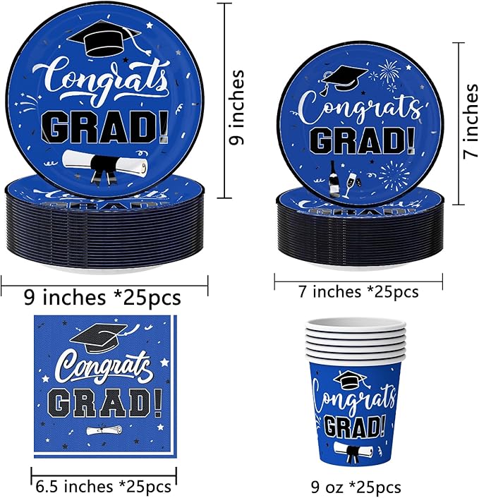 2025 Graduation Party Decorations, 195PCS Class of 2025 Decorations Include Congrats Grad Banner, Backdrop, Tablecloth,Ballons,Graduation Paper Plates,Cups and Napkins