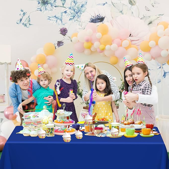 WNINK 2 Pack Royal Blue Tablecloths Disposable Table Covers 54" x 108" Table Cloths for BBQ Birthday Picnic Bridal Shower Wedding Plastic Table Cloths for Parties Fits 6 to 8 Foot Rectangle Tables