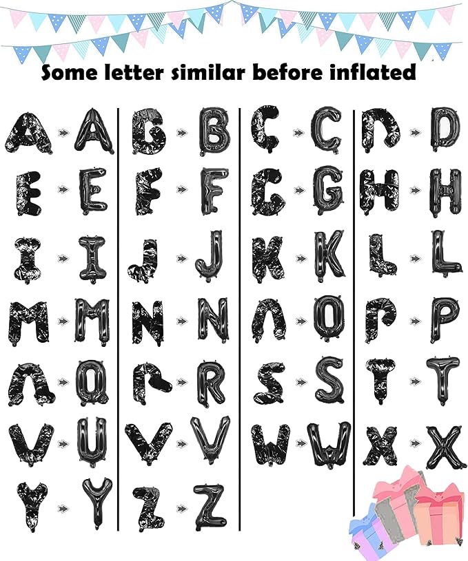 Letter Balloons 16 Inch Mylar Foil Alphabet Letter A-Z Balloons Set for Wedding Birthday Party Decoration Banner Custom Phrase 26 Pieces(Black)
