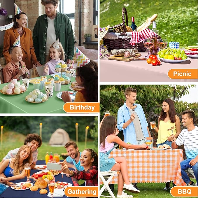 6 Pack Fall Orange Gingham Tablecloth, 54 X 108Inch Plastic Orange Checkered Table Cloth Disposable Scalloped Tablecloths Waterproof Plaid Table Cover for Autumn Harvest Picnic Wedding Birthday Party