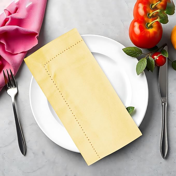 Urban Villa Cloth Napkins Yellow Hemstitch Dinner Napkins Set of 12 20X20 Inches 100% Cotton Absorbent Washable Durable Reusable Ideal for Farmhouse Party Thanksgiving Harvest Fall Dinner Napkins