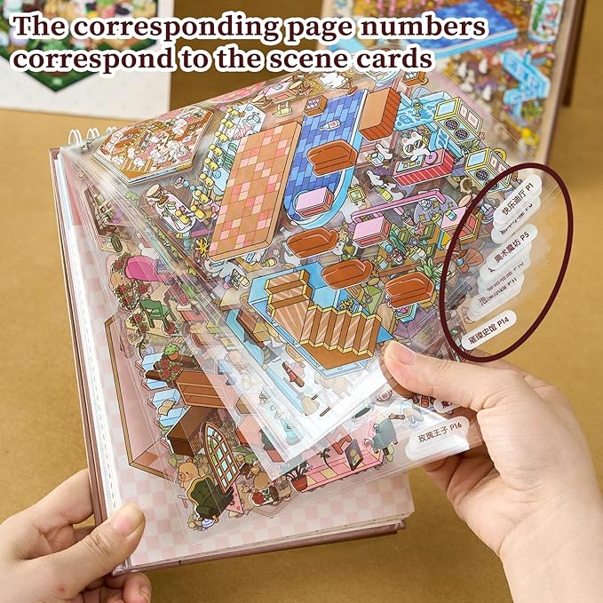 20 Sets 3D Sticker Scene Book, Fun Cute Cartoon Sticker Room Scene Book, 3D House Scene Stickers Therapy for Adults, Relief Stress Pass The Time, Crafting Crafts and Nice Gifts