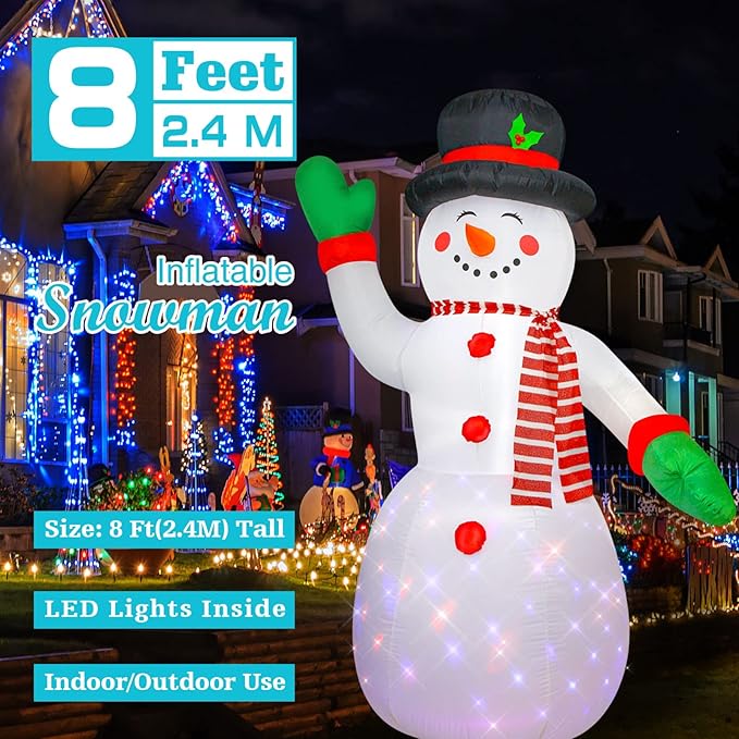 Christmas Inflatable Snowman/Nutcracker/Santa Claus Lighted Blow Up Christmas Yard Decoration with Built in Fan and Anchor Ropes (01-Snowman)