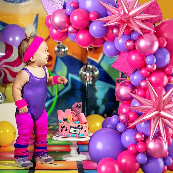 Paready Hot Pink Purple Balloons Garland Arch Kit, 100Pcs Pink Purple Metallic Balloons Arch for Girls Birthday Baby Shower Engagement Wedding Bridal Shower Party Decorations