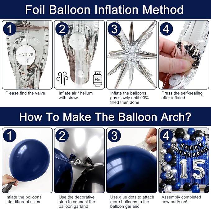 49th Birthday Decorations for Men and Women, Black Blue Silver Happy Birthday Number 49 Balloons, Banner, Fringe Curtains Garland Kit - 49 Year Old Party Supplies