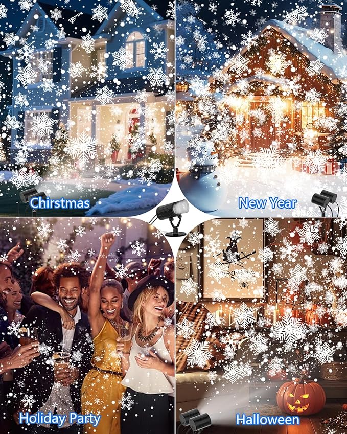 Snowflake Christmas Projector Lights Outdoor, 2025 Upgraded Double Head, 360° Rotating, IP65 Waterproof, Timer Function - Holiday, Party, Christmas Decorations & Gifts for Yard, Garden, Indoor
