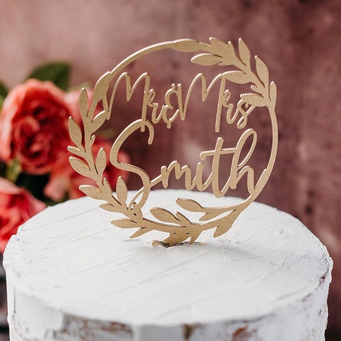 Wedding Custom Personalized Acrylic Wood Cake Topper, Hexagon, Geometric Cake Topper, Birthday Topper, Rustic Elegant Classic Cake Toppers