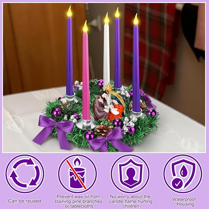 Tioncy 12 Inch Christmas Advent Wreath Candle Holder with 5 Flameless Candles Remote Control Wreaths Holder Centerpiece Decoration with Berries(Nativity Scene,11 x 0.8 x 0.8 in)