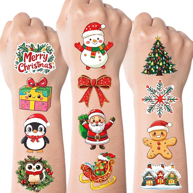 JCFIRE Christmas Temporary Tattoos for Kids Stocking Stuffers, 96pcs Waterproof Tattoo Stickers Christmas Party Favors, Stocking Stuffers for Kids Toddlers Teens Boys Girls, Goodie Bag Stuffers