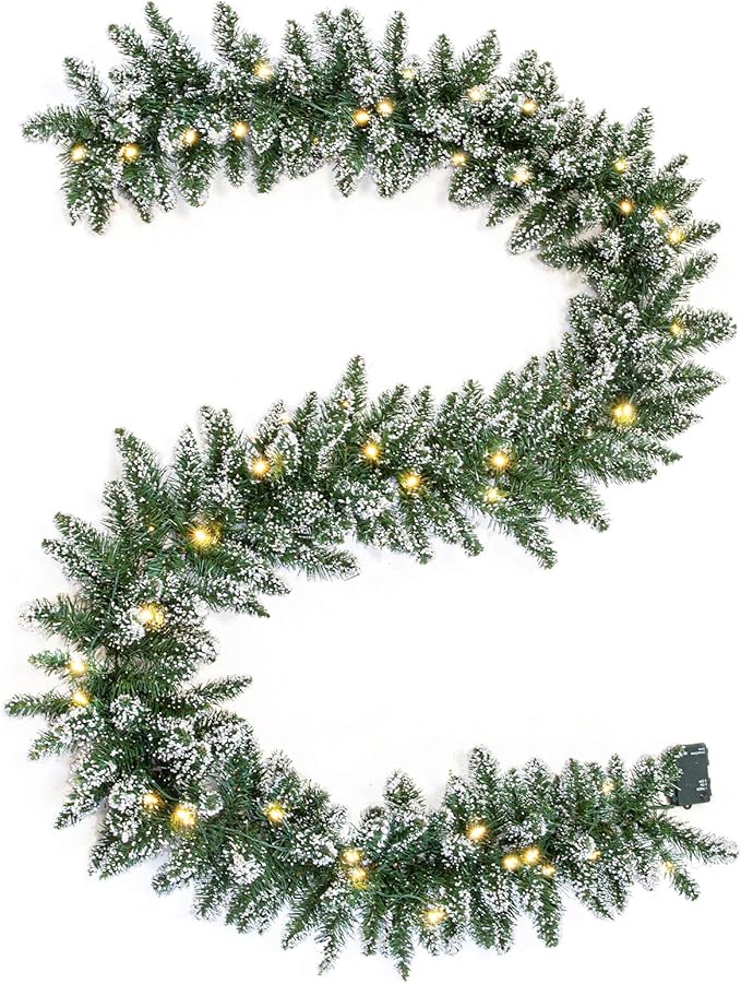 WBHome Pre-lit 9 Feet/106 Inch Christmas Garland with 100 LED Lights Holiday Decorations, Battery Operated (Batteries NOT Included)