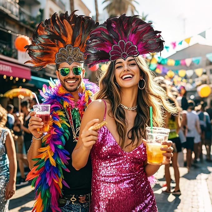 Women's Carnival Feather Headpieces Sequin Headdress for Wedding Masquerade Party Cosplay Feather Headbands