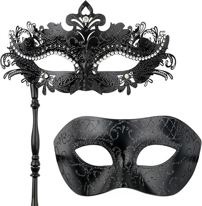 Hoshin Masquerade Mask for Couple, Mardi Gras Deecorations Venetian Masks with Stick for Womens