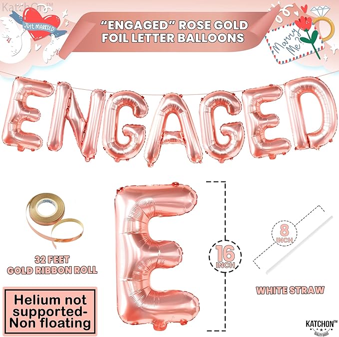 KatchOn, Rose Gold Foil Engaged Balloons Letter - 16 Inch | Engagement Balloons for Engagement Party Decorations | Bachelorette Party Decorations | Engagement Party Balloons for Engagement Decorations