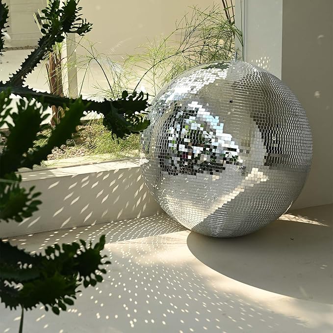 Yescom 24" Large Disco Ball Mirror Big Hanging Glass Decoration for 70s 80s Party Events Wedding DJ Dance Club Bar Stage Lighting Business Holiday Home Decor Silver
