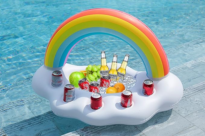 Jasonwell Inflatable Pool Party Cooler - Rainbow Cloud Drink Holder Luau Hawaiian Tropical Beach Themed Birthday Easter Party Decorations Favors Outdoor Decor Pool Games Set for Kids Adults