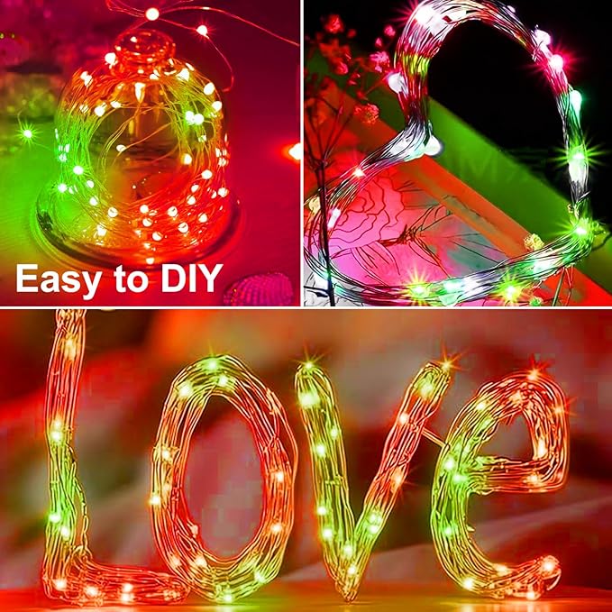 ZGWJ 8 Pack Christmas Fairy Lights Battery Operated, 7ft 20LED Mini Fairy String Lights Silver Wire 3 Modes Waterproof for Christmas Tree DIY, Parties, Bedroom Decorations Red&Green