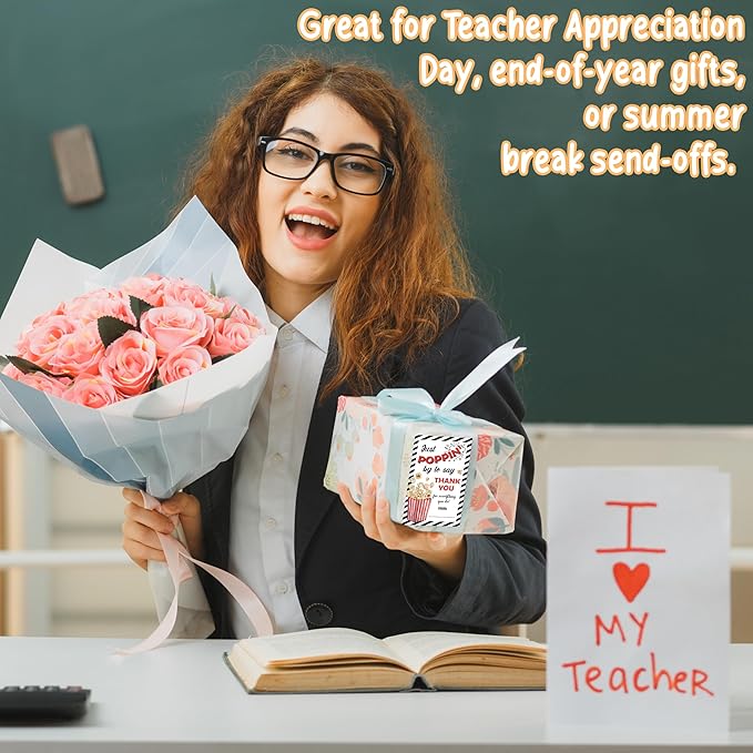 Teacher Appreciation Gift Tags, 40 Pcs Thank You Tags, Poppin Stickers for Presents Wrapping Envelope Seals Lables Boxes Cards Party Favor Decorations A02