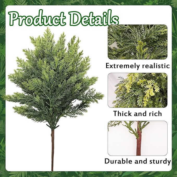 Orgrimmar 12 Pcs Christmas Real Touch Cedar Branches- 18" Artificial Christmas Fake Pine Picks Faux Greenery Stem,Ideal for DIY Crafts, Wreaths & Garland, Indoor/Outdoor Holiday Decor