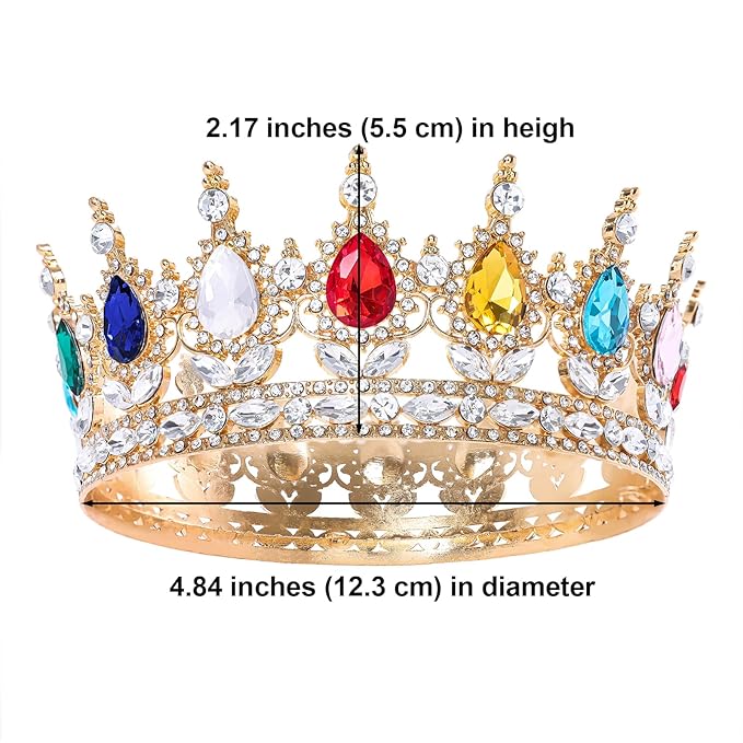 Multicolor Queen Crown for Women Crystal Tiara for Girl Rhinestone Wedding Headband for Bride Hair Accessories for Costume Birthday Party Prom Gifts