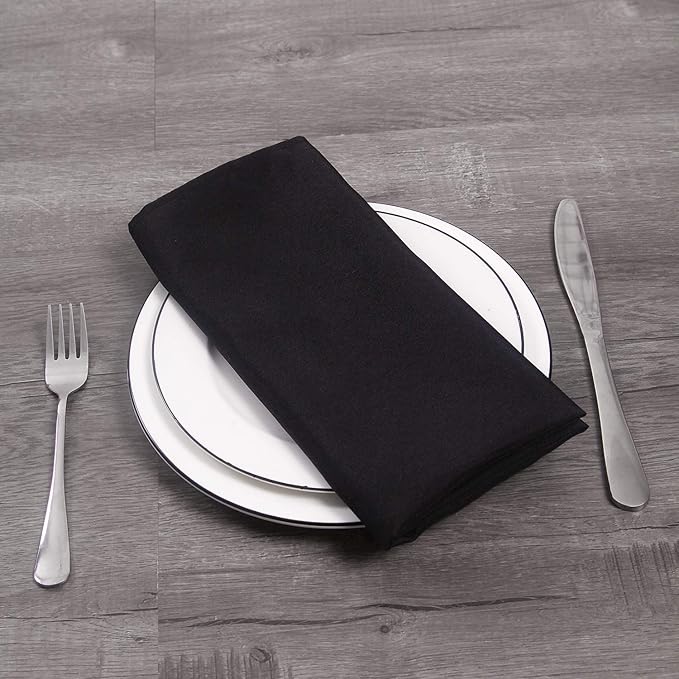 25pcs Polyester Cloth Napkins - 20 x 20 inch Black Dinner Washable Napkins with Hemmed Edges for Restaurant/Wedding/Hotel(25,Black)