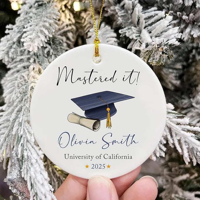 Personalized Class of 2025 Graduation Gifts, Mastered It Christmas Ornaments 2025, Master Degree Graduation Gift for Him Her, Custom Masters Degree Christmas Ornament Gifts for Women Men