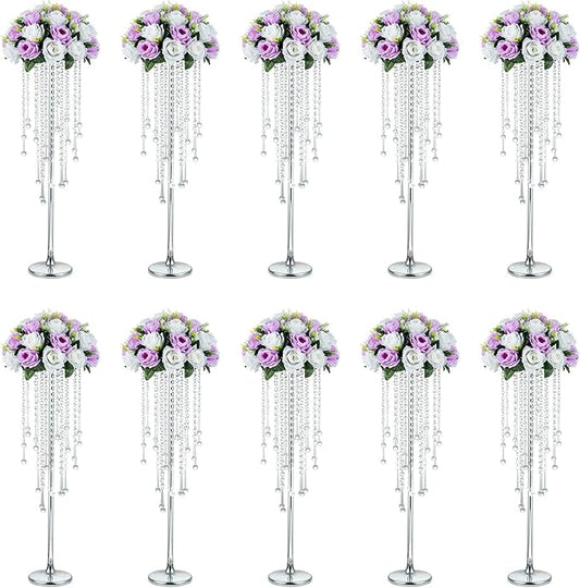 NUPTIO Silver Crystal Wedding Vases - 10 Pcs 29.5in Tall for Centerpieces, Aisle Decorations, Parties