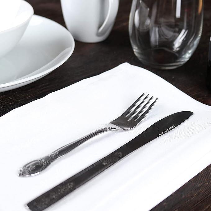 Arkwright Restaurant Cloth Napkins - (Pack of 25) Spun Polyester Dinner Napkin with Hemmed Edges - Ideal for Dinner, Wedding, Party, Banquet, Kitchen, 20 x 20 in, White