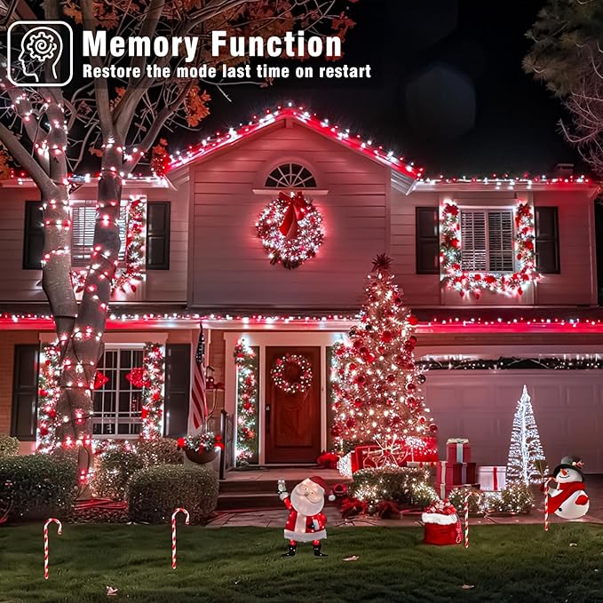 66FT 200 LED Christmas Lights Outdoor, Plug in Christmas String Lights Indoor, Waterproof & 8 Modes & Timer Function, Connectable Fairy Twinkle Light for Tree Garden Xmas Decor, Red White