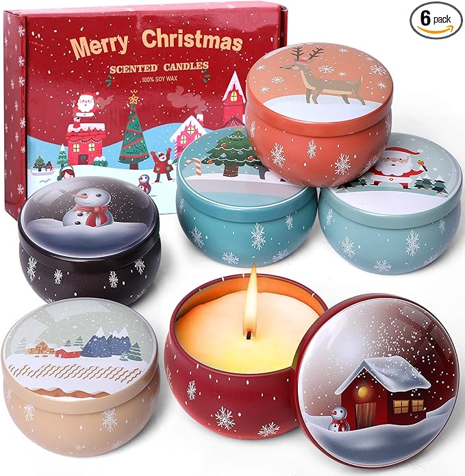 Christmas Scented Candles Gifts Set for Women, 6 Pack 2.5 Oz Candle Set, Natural Soy Wax for Home Scented, Aromatherapy Candles for Birthday, Christmas Gifts for Women
