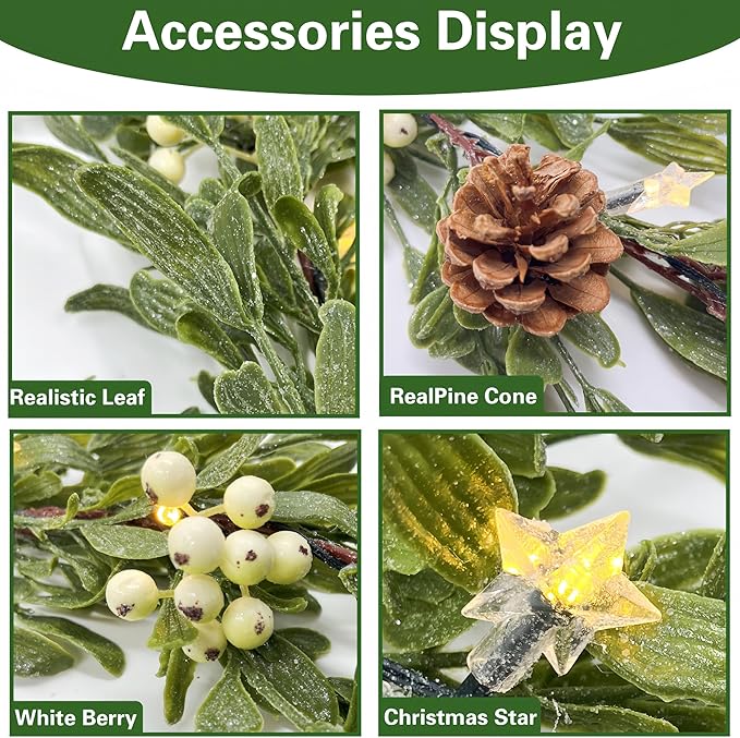 6FT Lighted Garland Christmas with Timer, Faux Cedar Garland Realistic with Berry Pinecone,Xmas Vines for Fireplace Indoor Outdoor Winter Decor