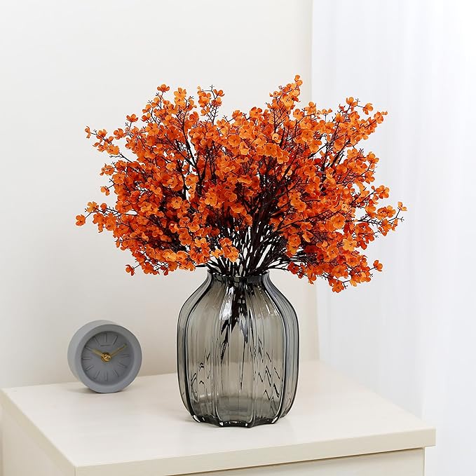 JAKY-Global Babys Breath Orange Silk Artificial Flowers 12 Bundle European Fake Silk Plants Decor Wedding Party Decoration Bouquets Real Touch DIY Home Garden (Orange 12pcs)