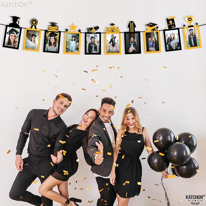 KatchOn, Gold and Black Graduation Photo Banner - Large, 10 Feet | Grad Banner 2025 for graduation Decorations Class of 2025 | Grad Party Decorations,Graduation Decorations 2025
