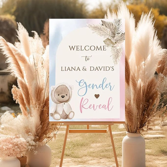 We Can Bearly Wait Gender Reveal Welcome Sign, Boho Bear Gender Reveal Party