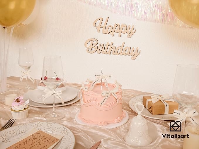 Vitalizart Happy Birthday Cotton Ribbon 5/8 Inch Cream White Natural Handmade Frayed Fringe Ribbons 15 Yd 3 Rolls for Birthday Party Event Gift Wrapping Flower Bouquet Decor