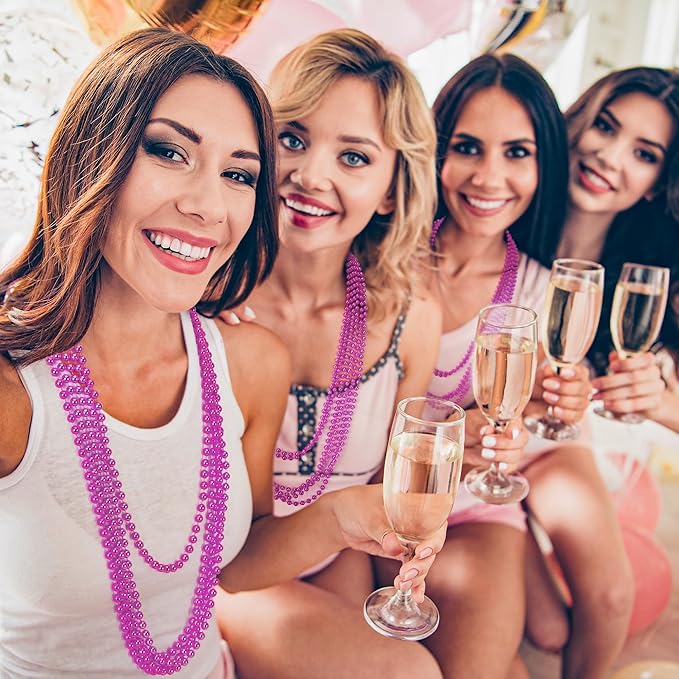 24 PCS Pink Mardi Gras Beads Necklaces, Breast Cancer Awareness Accessories, 33" Carnival Beaded Necklaces, Party Costume Beads for Parade Throws Accessories Party Favors Gender Reveal