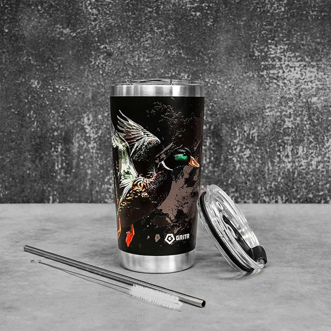 GRITR Stainless Steel Tumbler – 20oz/30oz, Insulated & Leakproof, Hot or Cold Drinks Anywhere, Travel Tumbler with Straw and Lids for Coffee, Water & Smoothies