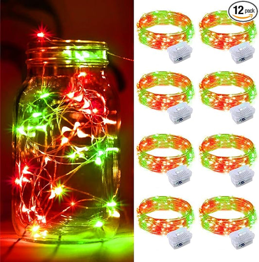 ZGWJ 8 Pack Christmas Fairy Lights Battery Operated, 7ft 20LED Mini Fairy String Lights Silver Wire 3 Modes Waterproof for Christmas Tree DIY, Parties, Bedroom Decorations Red&Green