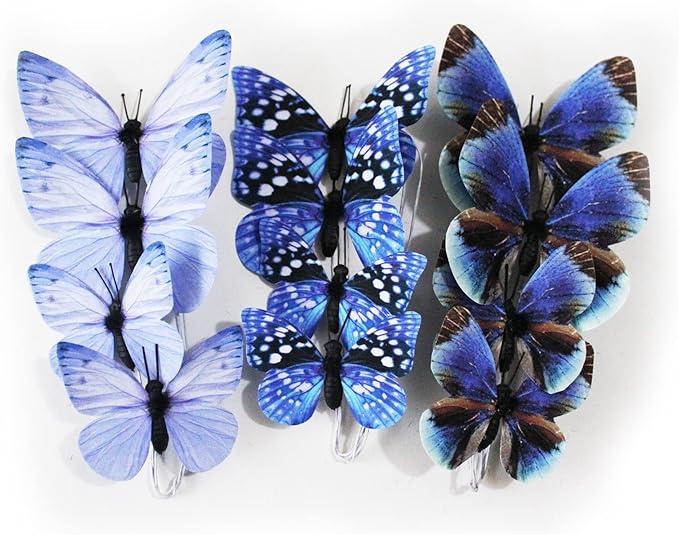 ConetoRosa 12PCS 2Sizes Butterfly Wall Decor, 3D Decorations for Home, Room, Bedroom, Nursery, Wedding, Christmas, Birthday (Blue)