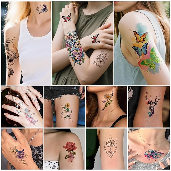 77 Sheets Lion Flower Owl Temporary Tattoo for Women Men, 17 Sheets Half Arm Nature Animal Large Fake Tattoos, 60 Sheets Butterfly Clock Tiny for Adult Kids Christmas Body Tattoos Stickers Realistic