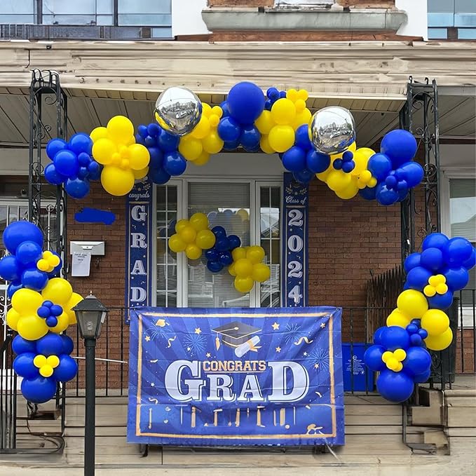 Togvu Yellow Blue Balloons, 12 Inches Blue Yellow White Balloons with Confetti Balloons Dark Blue Latex Balloon Helium for Kids Birthday Graduation Baby Shower Socer Party Decoration