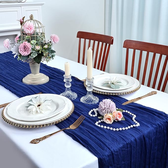 6 Pack Royal Blue Cheesecloth Table Runner 10FT Boho Cheese Cloths Gauze Fabric Table Runners 120 Inch Rustic Sheer for Wedding Birthday Party Baby Shower Centerpiece Home Decorations