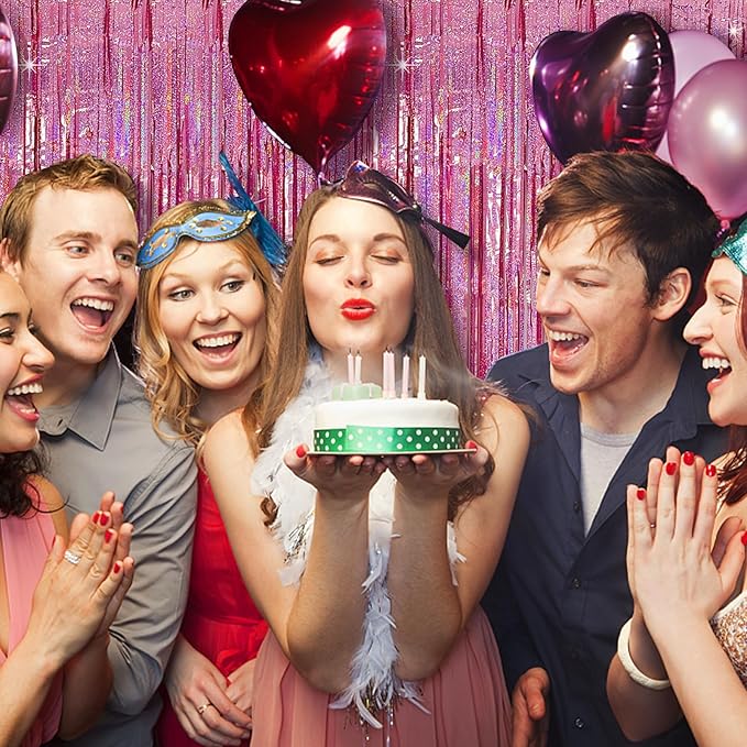 Tinsel Curtain Party Backdrop Pink Birthday Decorations 10 Packs Glitter Foil Fringe Curtain Party Decor Streamers Photo Booth for Birthday Christmas Wedding Halloween Graduation Decorations