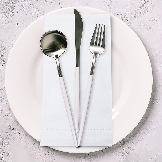 Urban Villa Cloth Napkins White Hemstitch Dinner Napkins Set of 12 20X20 Inches 100% Cotton Absorbent Washable Durable Reusable Ideal for Farmhouse Party Thanksgiving Harvest Fall Dinner Napkins