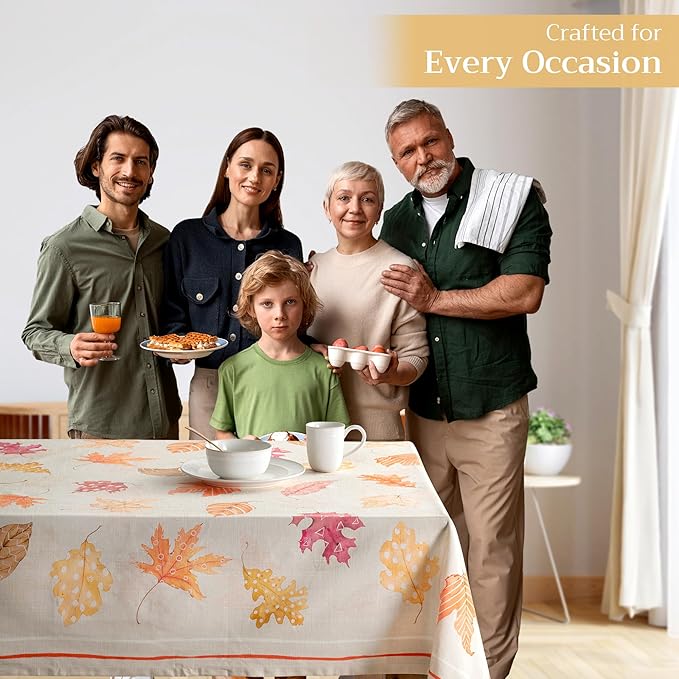 Maison d' Hermine Table Cloth Rectangle Table 100% Cotton 70 x 90 Inches Fall Tablecloth Reusable Everyday Use for Thanksgiving Christmas Decorations Dining Farmhouse Party (Colours of Autumn)